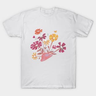 Pink Bowler Hat & Flower Blooms T-Shirt